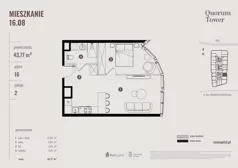 2 pokoje, apartament 43,77 m², piętro 16, oferta nr 16.08., Quorum Tower, Wrocław, Szczepin, ul. gen. W. Sikorskiego 15