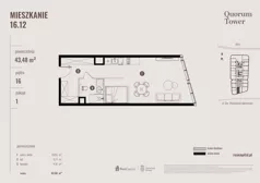 1 pokój, apartament 43,48 m², piętro 16, oferta nr 16.12., Quorum Tower, Wrocław, Szczepin, ul. gen. W. Sikorskiego 15