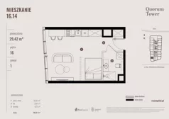 1 pokój, apartament 29,42 m², piętro 16, oferta nr 16.14., Quorum Tower, Wrocław, Szczepin, ul. gen. W. Sikorskiego 15