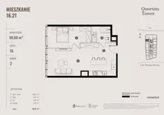 2 pokoje, apartament 50,60 m², piętro 16, oferta nr 16.21., Quorum Tower, Wrocław, Szczepin, ul. gen. W. Sikorskiego 15