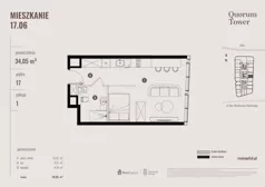 1 pokój, apartament 34,05 m², piętro 17, oferta nr 17.06., Quorum Tower, Wrocław, Szczepin, ul. gen. W. Sikorskiego 15