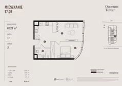 2 pokoje, apartament 48,28 m², piętro 17, oferta nr 17.07., Quorum Tower, Wrocław, Szczepin, ul. gen. W. Sikorskiego 15