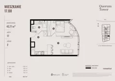 2 pokoje, apartament 43,77 m², piętro 17, oferta nr 17.08., Quorum Tower, Wrocław, Szczepin, ul. gen. W. Sikorskiego 15