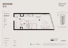 1 pokój, apartament 38,39 m², piętro 17, oferta nr 17.11., Quorum Tower, Wrocław, Szczepin, ul. gen. W. Sikorskiego 15