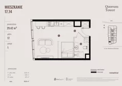 1 pokój, apartament 29,42 m², piętro 17, oferta nr 17.14., Quorum Tower, Wrocław, Szczepin, ul. gen. W. Sikorskiego 15