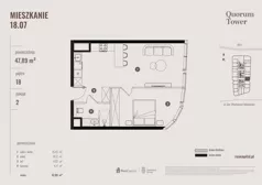 2 pokoje, apartament 47,89 m², piętro 18, oferta nr 18.07., Quorum Tower, Wrocław, Szczepin, ul. gen. W. Sikorskiego 15