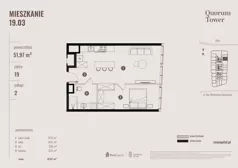 2 pokoje, apartament 51,97 m², piętro 19, oferta nr 19.03., Quorum Tower, Wrocław, Szczepin, ul. gen. W. Sikorskiego 15