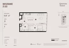 2 pokoje, apartament 51,97 m², piętro 21, oferta nr 21.03., Quorum Tower, Wrocław, Szczepin, ul. gen. W. Sikorskiego 15