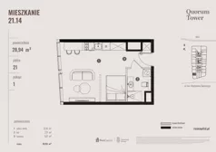 1 pokój, apartament 28,94 m², piętro 21, oferta nr 21.14., Quorum Tower, Wrocław, Szczepin, ul. gen. W. Sikorskiego 15