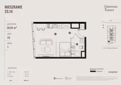 1 pokój, apartament 28,94 m², piętro 23, oferta nr 23.14., Quorum Tower, Wrocław, Szczepin, ul. gen. W. Sikorskiego 15