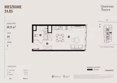 1 pokój, apartament 30,15 m², piętro 24, oferta nr 24.05., Quorum Tower, Wrocław, Szczepin, ul. gen. W. Sikorskiego 15
