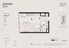 2 pokoje, apartament 28,94 m², piętro 25, oferta nr 25.14., Quorum Tower, Wrocław, Szczepin, ul. gen. W. Sikorskiego 15