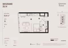 2 pokoje, apartament 28,94 m², piętro 26, oferta nr 26.14., Quorum Tower, Wrocław, Szczepin, ul. gen. W. Sikorskiego 15