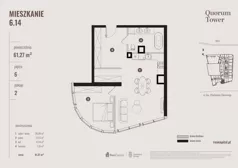 2 pokoje, apartament 61,27 m², piętro 6, oferta nr 06.14., Quorum Tower, Wrocław, Szczepin, ul. gen. W. Sikorskiego 15