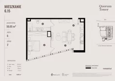 2 pokoje, apartament 50,05 m², piętro 6, oferta nr 06.15., Quorum Tower, Wrocław, Szczepin, ul. gen. W. Sikorskiego 15