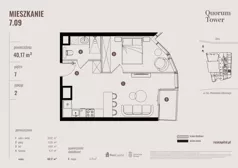 2 pokoje, apartament 40,17 m², piętro 7, oferta nr 07.09., Quorum Tower, Wrocław, Szczepin, ul. gen. W. Sikorskiego 15
