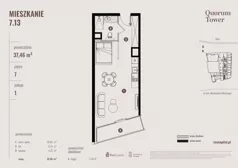 1 pokój, apartament 37,46 m², piętro 7, oferta nr 07.13., Quorum Tower, Wrocław, Szczepin, ul. gen. W. Sikorskiego 15