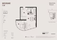 2 pokoje, apartament 61,55 m², piętro 7, oferta nr 07.14., Quorum Tower, Wrocław, Szczepin, ul. gen. W. Sikorskiego 15