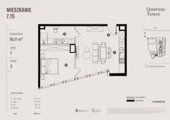 2 pokoje, apartament 50,11 m², piętro 7, oferta nr 07.15., Quorum Tower, Wrocław, Szczepin, ul. gen. W. Sikorskiego 15