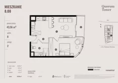 2 pokoje, apartament 43,56 m², piętro 8, oferta nr 08.08., Quorum Tower, Wrocław, Szczepin, ul. gen. W. Sikorskiego 15