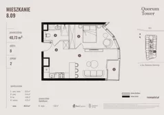 2 pokoje, apartament 40,73 m², piętro 8, oferta nr 08.09., Quorum Tower, Wrocław, Szczepin, ul. gen. W. Sikorskiego 15