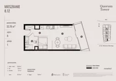 1 pokój, apartament 32,78 m², piętro 8, oferta nr 08.12., Quorum Tower, Wrocław, Szczepin, ul. gen. W. Sikorskiego 15