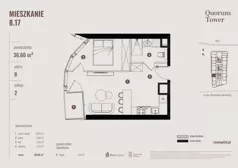 2 pokoje, apartament 36,60 m², piętro 8, oferta nr 08.17., Quorum Tower, Wrocław, Szczepin, ul. gen. W. Sikorskiego 15