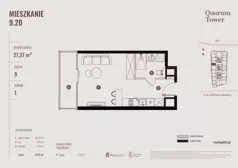 1 pokój, apartament 27,27 m², piętro 9, oferta nr 09.20., Quorum Tower, Wrocław, Szczepin, ul. gen. W. Sikorskiego 15