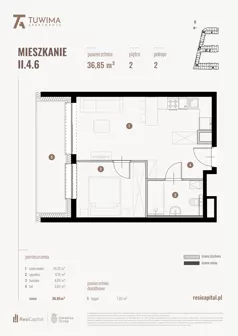 2 pokoje, mieszkanie 36,85 m², piętro 2, oferta nr II.4.6, Apartamenty Tuwima, Łódź, Śródmieście, ul. Juliana Tuwima