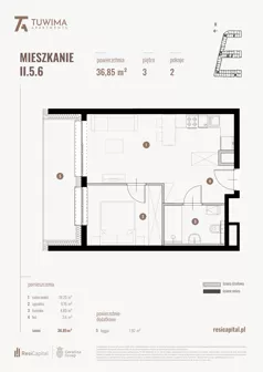 2 pokoje, mieszkanie 36,85 m², piętro 3, oferta nr II.5.6, Apartamenty Tuwima, Łódź, Śródmieście, ul. Juliana Tuwima