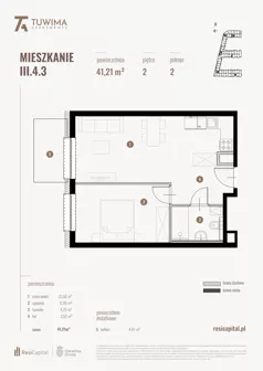 2 pokoje, mieszkanie 41,21 m², piętro 2, oferta nr III.4.3, Apartamenty Tuwima, Łódź, Śródmieście, ul. Juliana Tuwima
