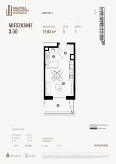 1 pokój, mieszkanie 26,48 m², piętro 3, oferta nr 3.50., Wima Apartments, Łódź, Widzew, Stary Widzew, al. Piłsudskiego 135