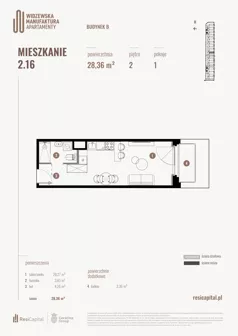 1 pokój, mieszkanie 28,36 m², piętro 2, oferta nr B.02.16., Wima Apartments, Łódź, Widzew, Stary Widzew, al. Piłsudskiego 135