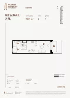 1 pokój, mieszkanie 28,31 m², piętro 2, oferta nr B.02.26., Wima Apartments, Łódź, Widzew, Stary Widzew, al. Piłsudskiego 135