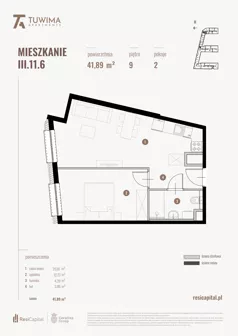 2 pokoje, mieszkanie 41,89 m², piętro 9, oferta nr III.11.6, Apartamenty Tuwima, Łódź, Śródmieście, ul. Juliana Tuwima
