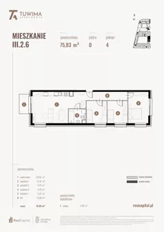 4 pokoje, mieszkanie 75,83 m², parter, oferta nr III.2.6, Apartamenty Tuwima, Łódź, Śródmieście, ul. Juliana Tuwima