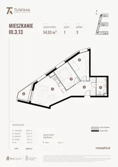 3 pokoje, mieszkanie 54,53 m², piętro 1, oferta nr III.3.13, Apartamenty Tuwima, Łódź, Śródmieście, ul. Juliana Tuwima