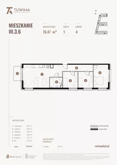 4 pokoje, mieszkanie 76,47 m², piętro 1, oferta nr III.3.6, Apartamenty Tuwima, Łódź, Śródmieście, ul. Juliana Tuwima