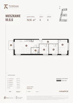 4 pokoje, mieszkanie 76,55 m², piętro 4, oferta nr III.6.6, Apartamenty Tuwima, Łódź, Śródmieście, ul. Juliana Tuwima