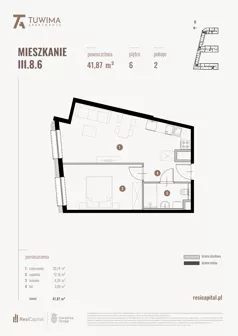 2 pokoje, mieszkanie 41,87 m², piętro 6, oferta nr III.8.6, Apartamenty Tuwima, Łódź, Śródmieście, ul. Juliana Tuwima