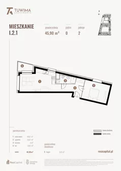 2 pokoje, mieszkanie 45,90 m², parter, oferta nr I.2.1, Apartamenty Tuwima, Łódź, Śródmieście, ul. Juliana Tuwima
