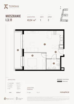 2 pokoje, mieszkanie 43,54 m², piętro 1, oferta nr I.3.11, Apartamenty Tuwima, Łódź, Śródmieście, ul. Juliana Tuwima
