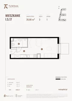 1 pokój, mieszkanie 26,66 m², piętro 3, oferta nr I.5.17, Apartamenty Tuwima, Łódź, Śródmieście, ul. Juliana Tuwima
