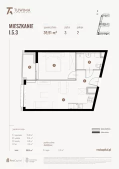 2 pokoje, mieszkanie 39,51 m², piętro 3, oferta nr I.5.3, Apartamenty Tuwima, Łódź, Śródmieście, ul. Juliana Tuwima