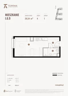 1 pokój, mieszkanie 26,54 m², piętro 4, oferta nr I.6.9, Apartamenty Tuwima, Łódź, Śródmieście, ul. Juliana Tuwima