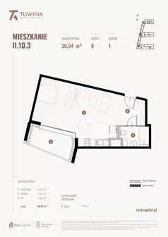 1 pokój, mieszkanie 36,94 m², piętro 8, oferta nr II.10.3, Apartamenty Tuwima, Łódź, Śródmieście, ul. Juliana Tuwima
