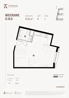 1 pokój, mieszkanie 37,18 m², piętro 8, oferta nr II.10.6, Apartamenty Tuwima, Łódź, Śródmieście, ul. Juliana Tuwima