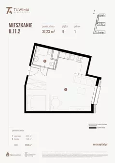 1 pokój, mieszkanie 37,23 m², piętro 9, oferta nr II.11.2, Apartamenty Tuwima, Łódź, Śródmieście, ul. Juliana Tuwima