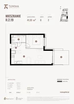 2 pokoje, mieszkanie 41,33 m², parter, oferta nr II.2.19, Apartamenty Tuwima, Łódź, Śródmieście, ul. Juliana Tuwima