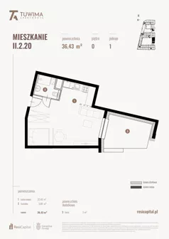 1 pokój, mieszkanie 37,23 m², piętro 9, oferta nr II.11.2, Apartamenty Tuwima, Łódź, Śródmieście, ul. Juliana Tuwima